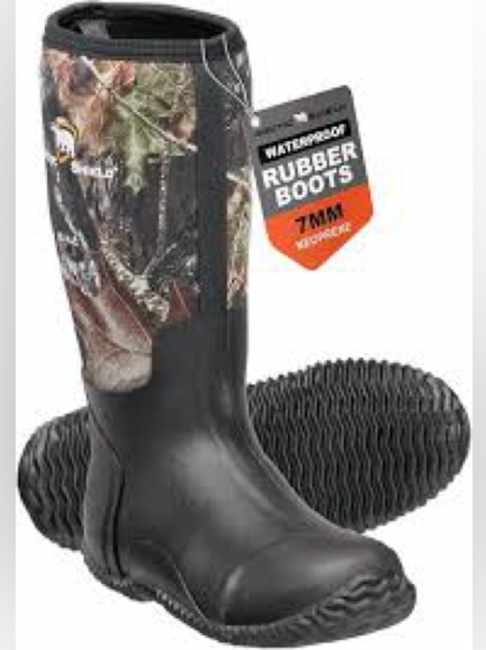 Arctic Shield camouflage waterproof rubber hunting boots Size 6 NWT